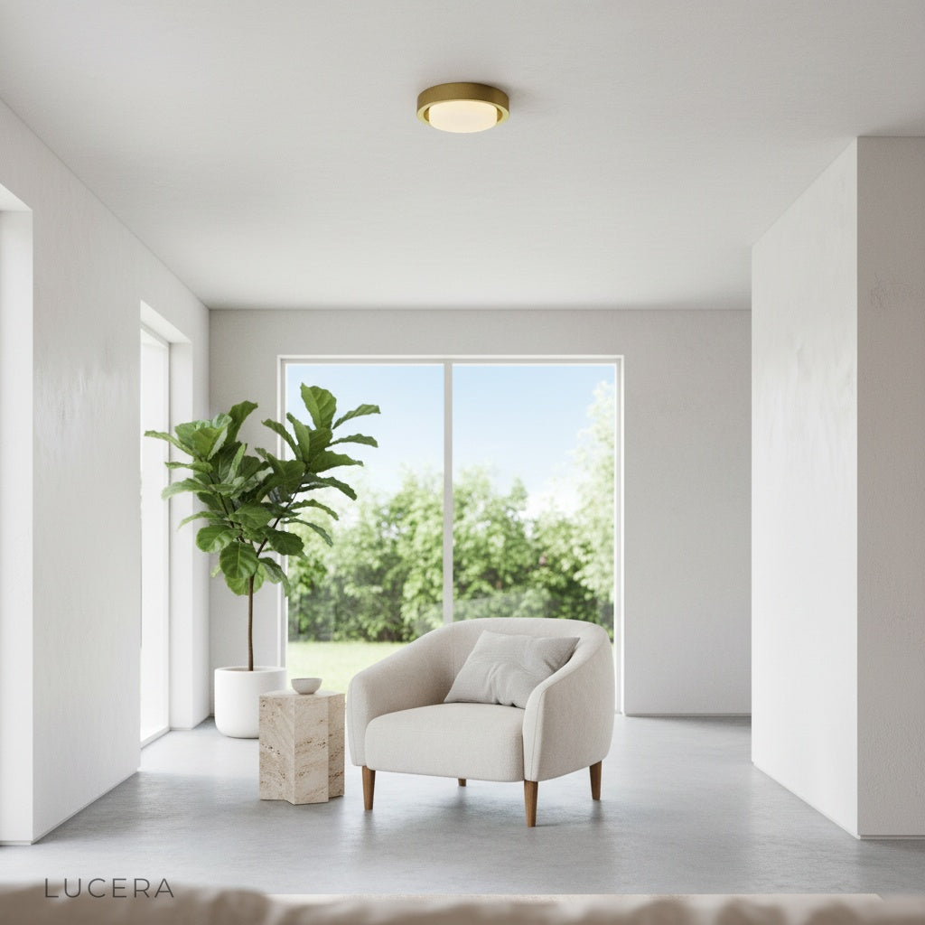 William Ceiling Light warm ambient glow over minimalist dining table