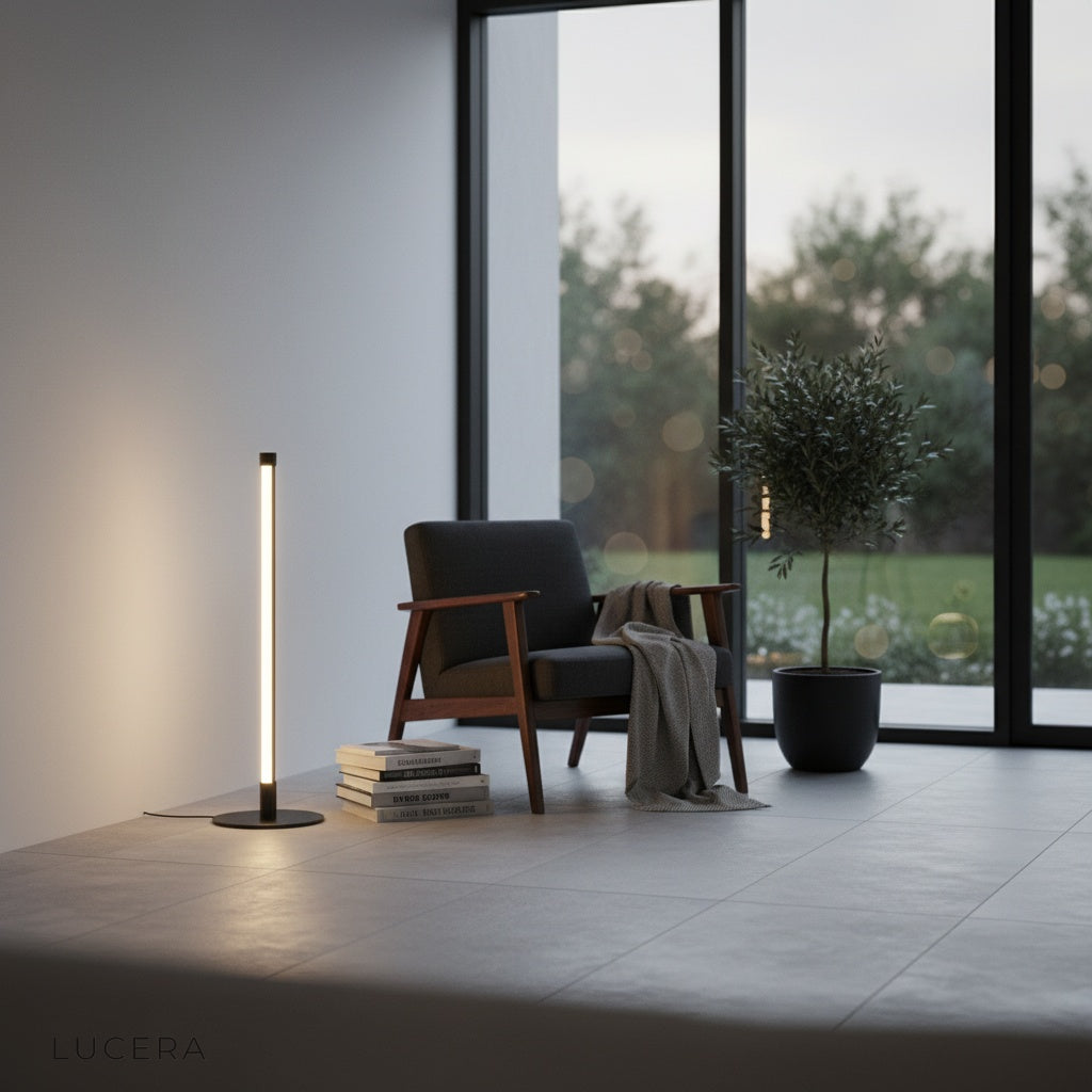 Pair of Pascal Table Lamps on a nightstand with linen bedding, soft evening atmosphere