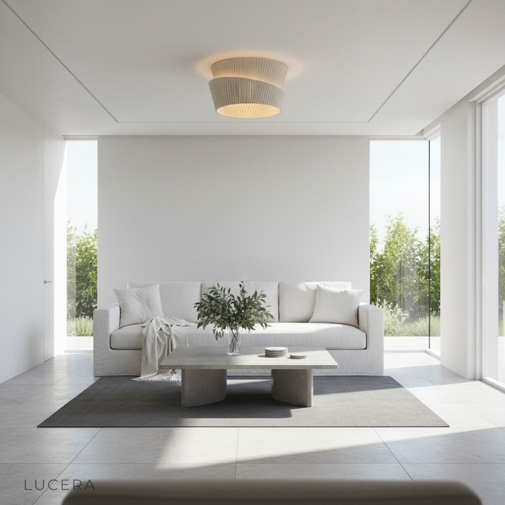 Eulalia ceiling light in hallway with warm evening lighting and wooden accents