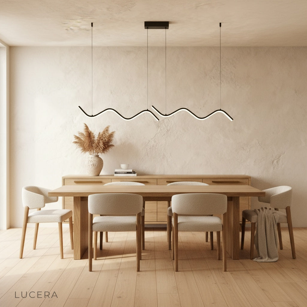 close-up of fluid metal bars and sleek canopy on Melisande LED pendant fixture