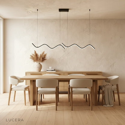 close-up of fluid metal bars and sleek canopy on Melisande LED pendant fixture