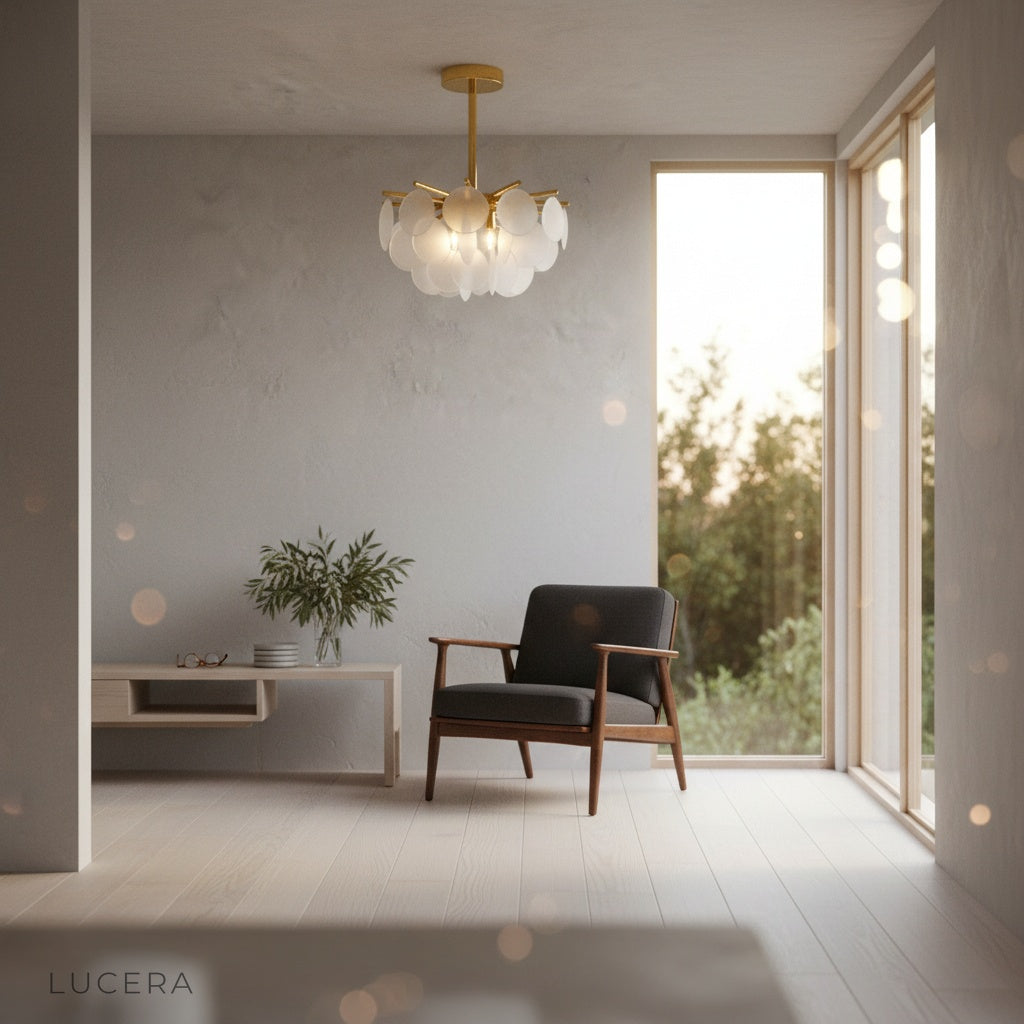 Nobility Chandelier lit at night casting celestial light patterns