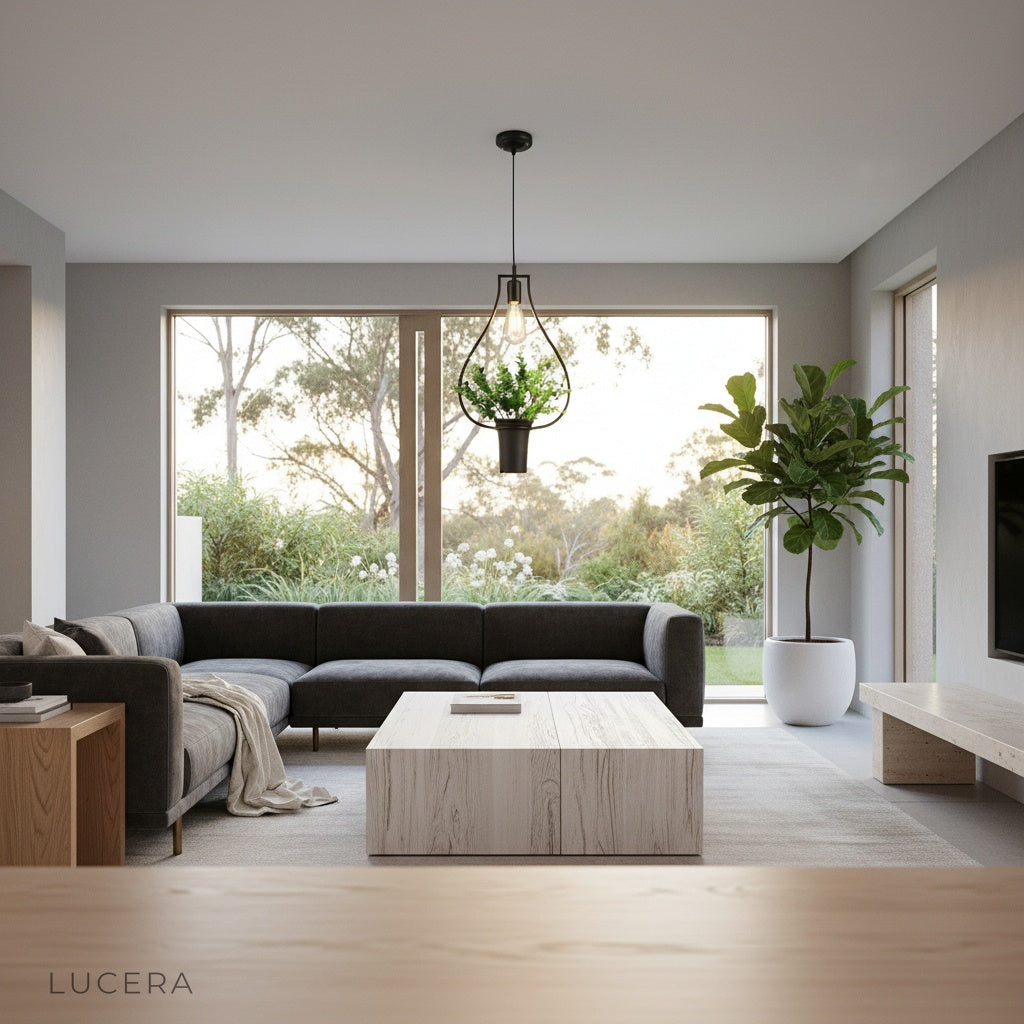 Keep Pendant Light in matte black paired with a marble island in a luxury kitchen