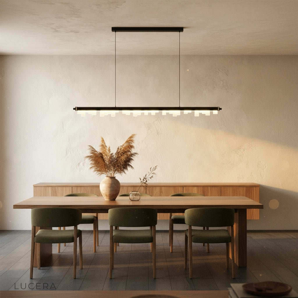 Fascinating Pendant Light with geometric pattern visible from a low-angle studio perspective