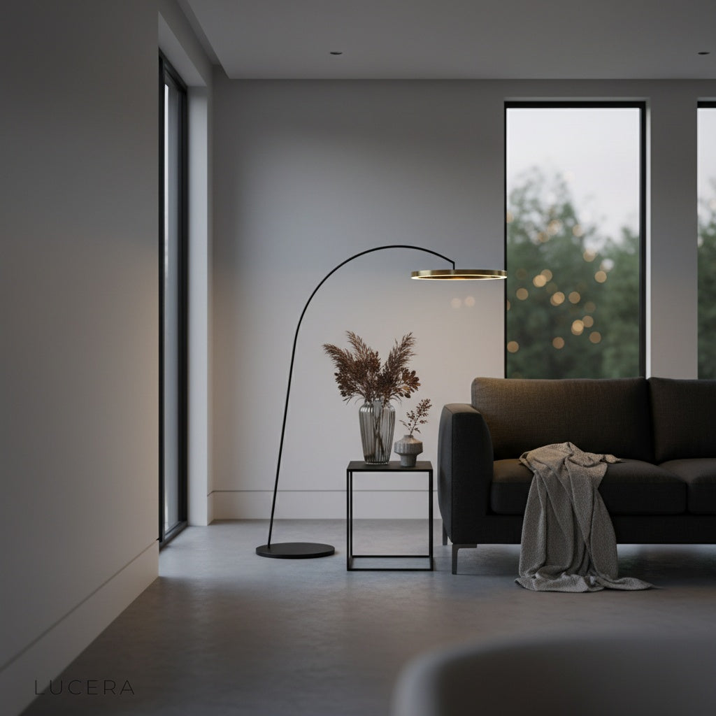 Unison lamp in bright entryway with natural sunlight and shadow play