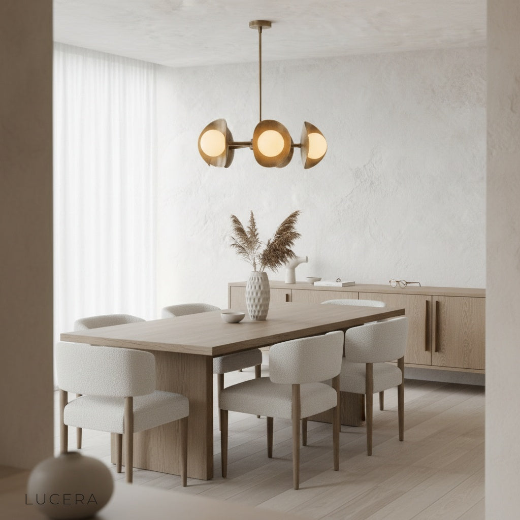 Lambrusco Chandelier in a minimalist living room with soft evening shadows