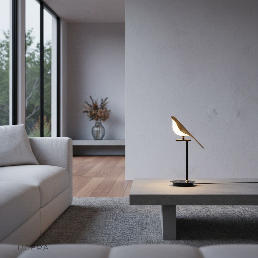 Vento Table Lamp turned off showing sculptural zinc alloy base and transparent acrylic shade