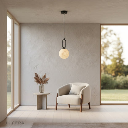 ambient evening shot of pendant light casting soft diffused light