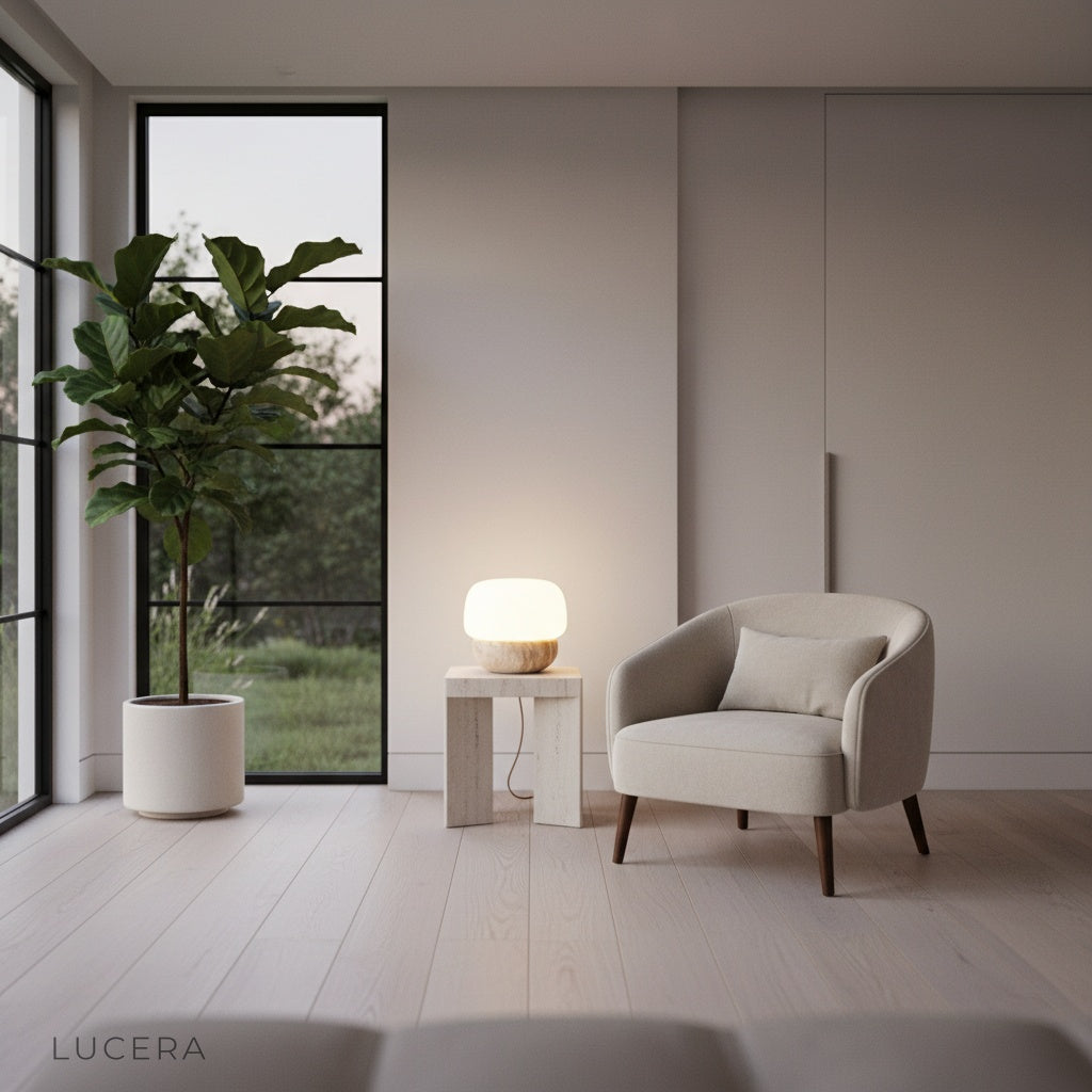 Minimalist Jut Table Lamp front view against clean white studio background