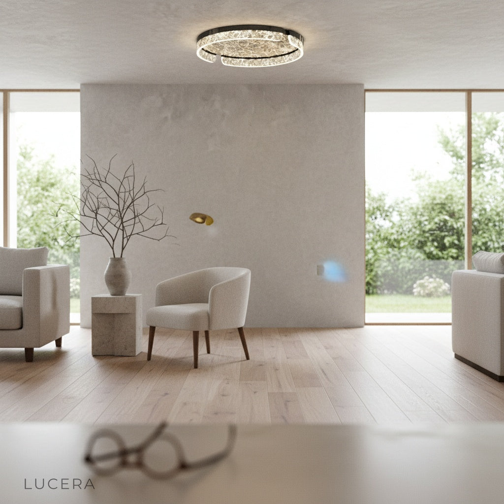 Zelie ceiling light with marbled glass diffuser detail in soft daylight