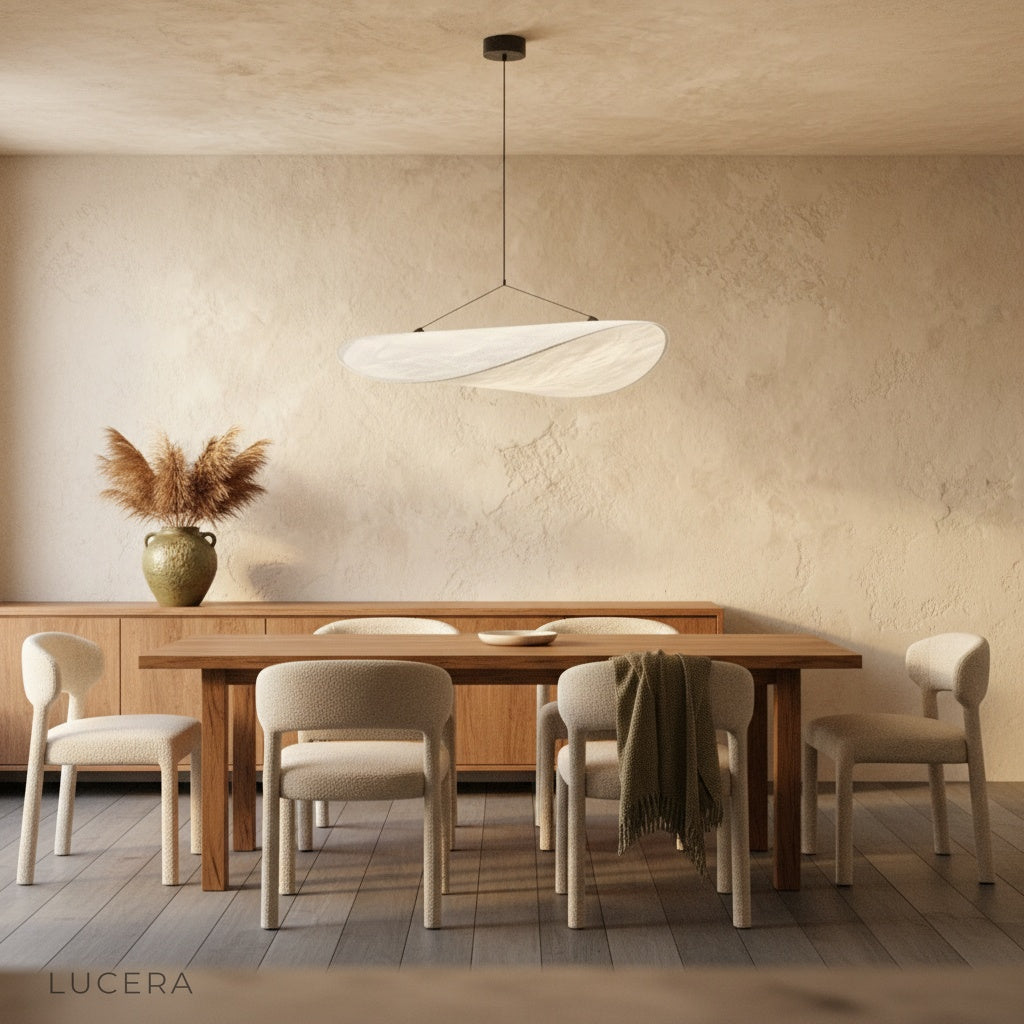 Eridanus pendant light glowing in a reading corner with armchair and books