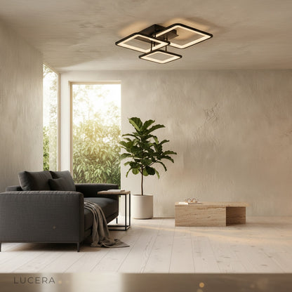 Barolo ceiling light nighttime shot in reading nook with focused downward light