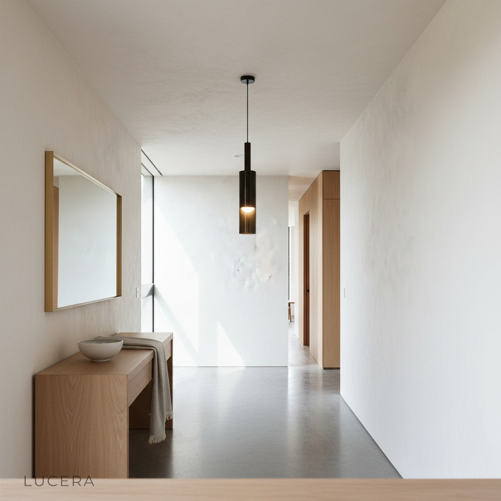Powder-coated iron bulb holder and black glass shade studio product view