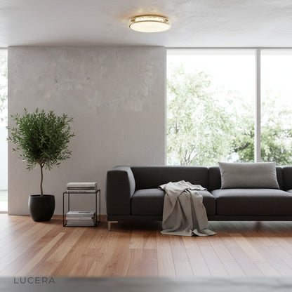 Eudora ceiling light warm ambient glow in minimalist bedroom
