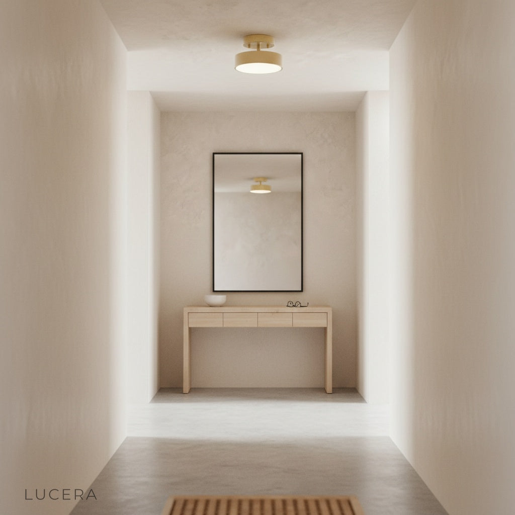 Talisman ceiling light in minimalist bedroom with warm accent lighting