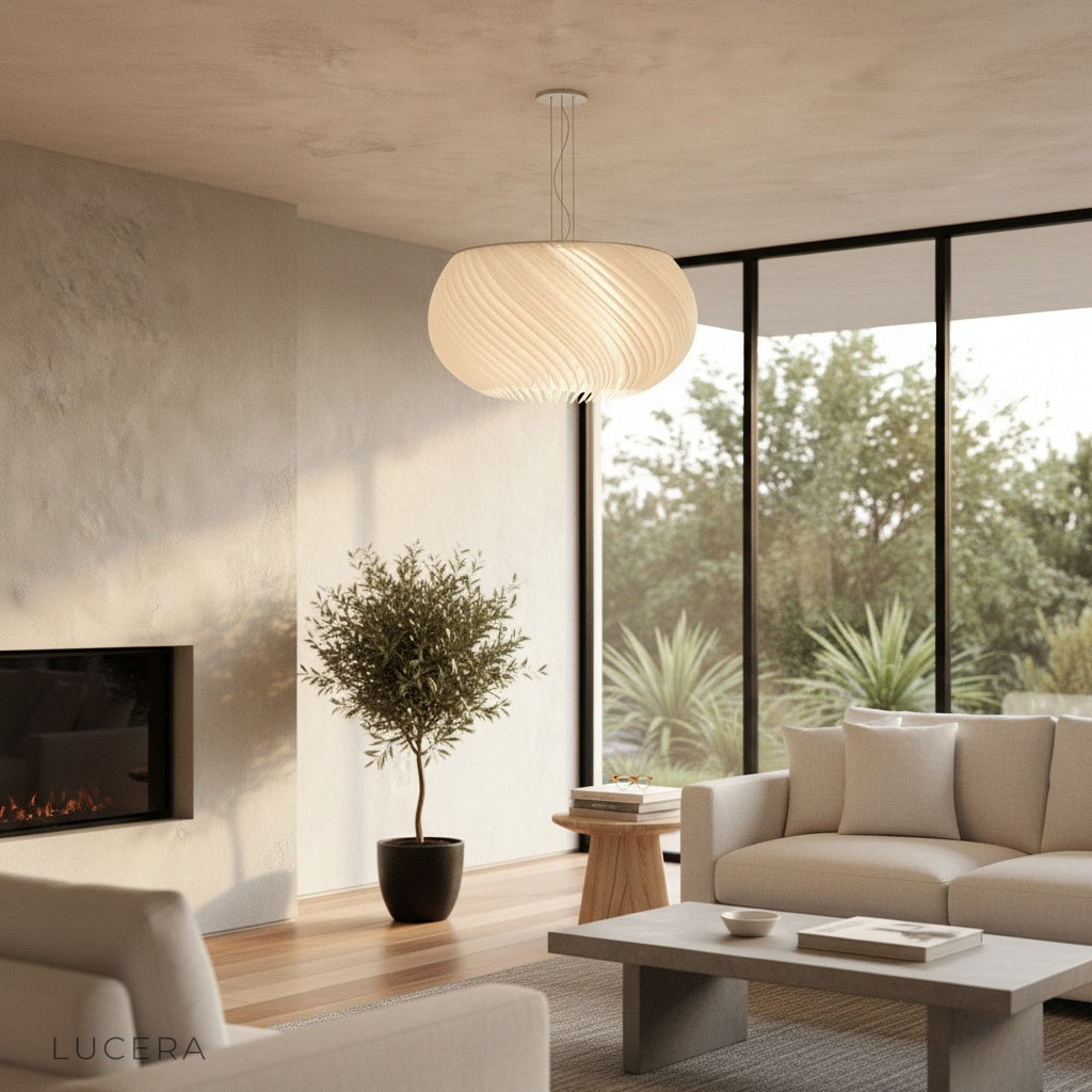 Theron chandelier night ambiance in cozy living room with elegant glow