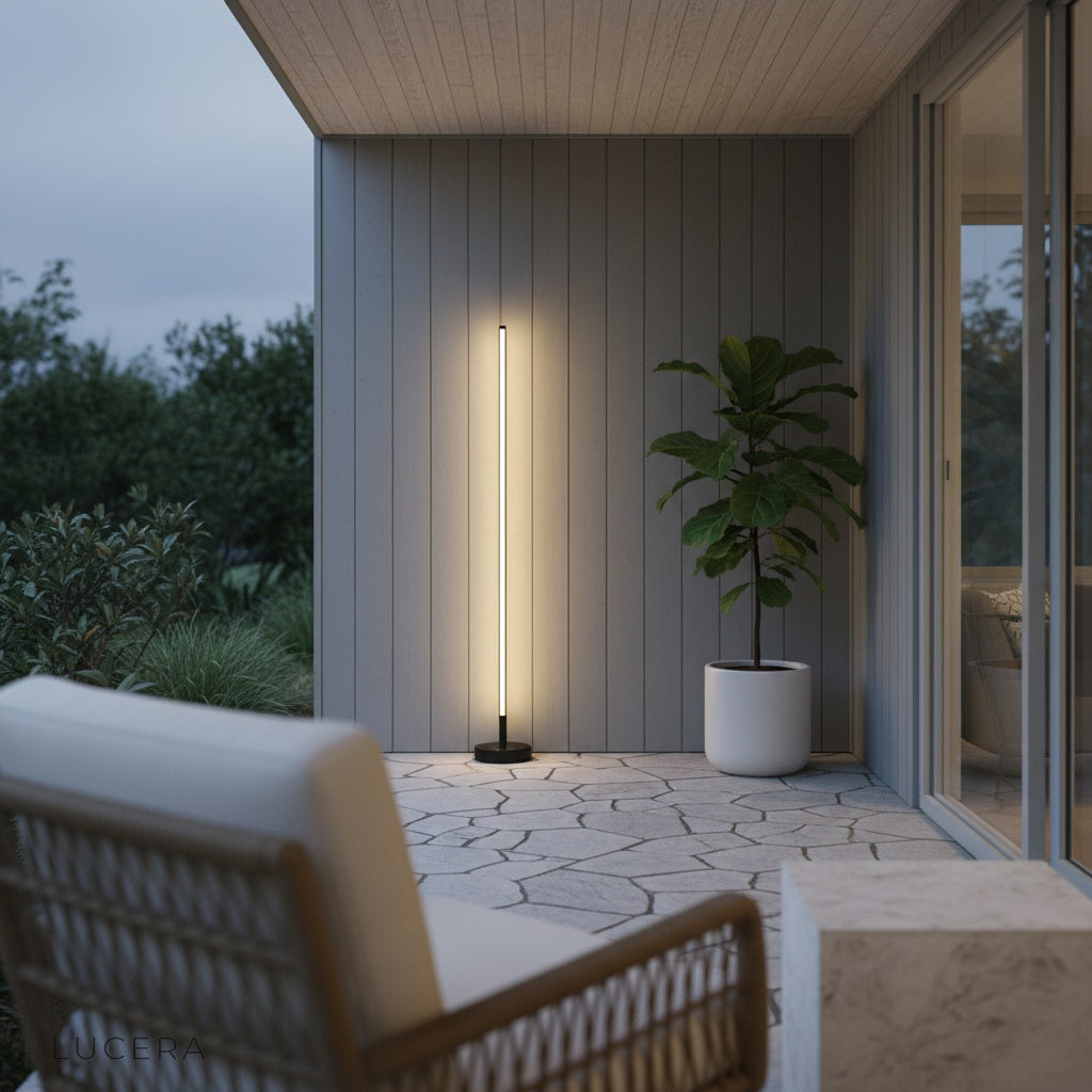 close-up studio view of the lamp's dimmable control and brushed metal finish