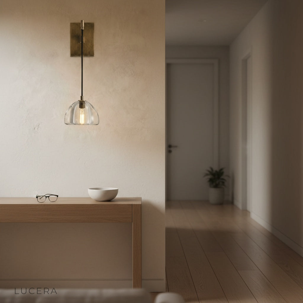 Zuleika Wall Lamp crystal glass detail against dark textured wall