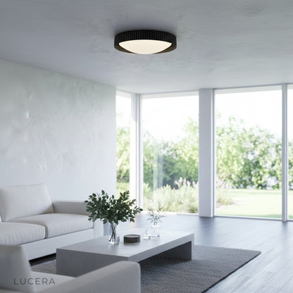 Wafers ceiling light at dusk in cozy reading nook with warm light