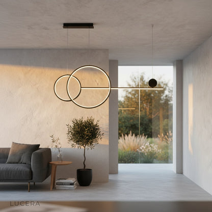 Brumal pendant light in bedroom corner with soft evening glow and shadows
