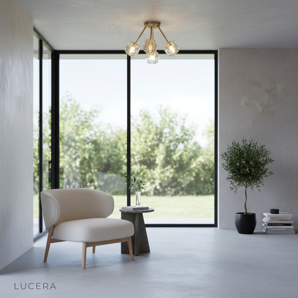 Crylo ceiling light with iron arms alternative finish studio view