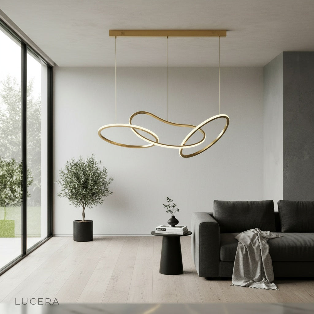 Yakitori chandelier in a cozy reading nook with warm light and dark wood accents
