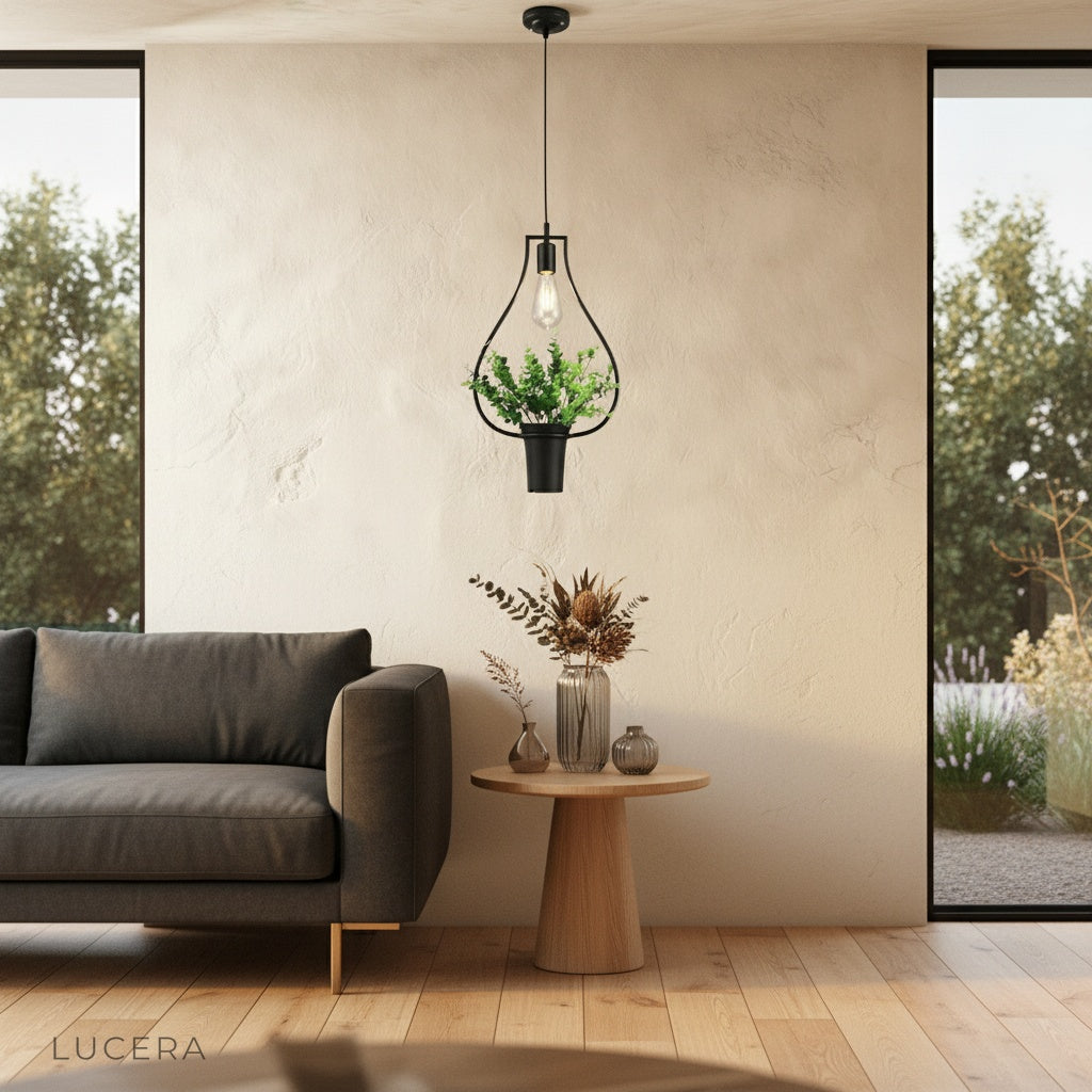 Keep Pendant Light casting patterned light on a textured concrete wall in a loft