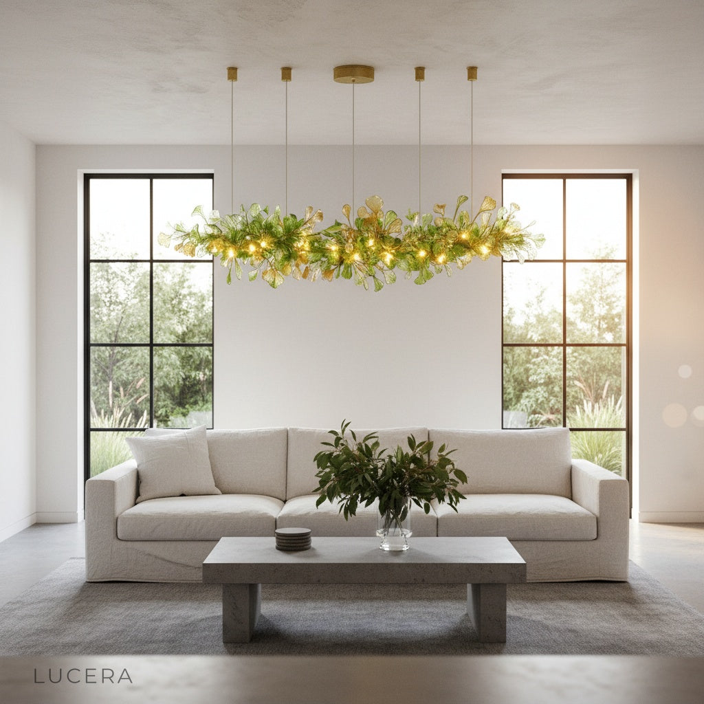 Paola chandelier casting warm ambient light in cozy evening bedroom setting