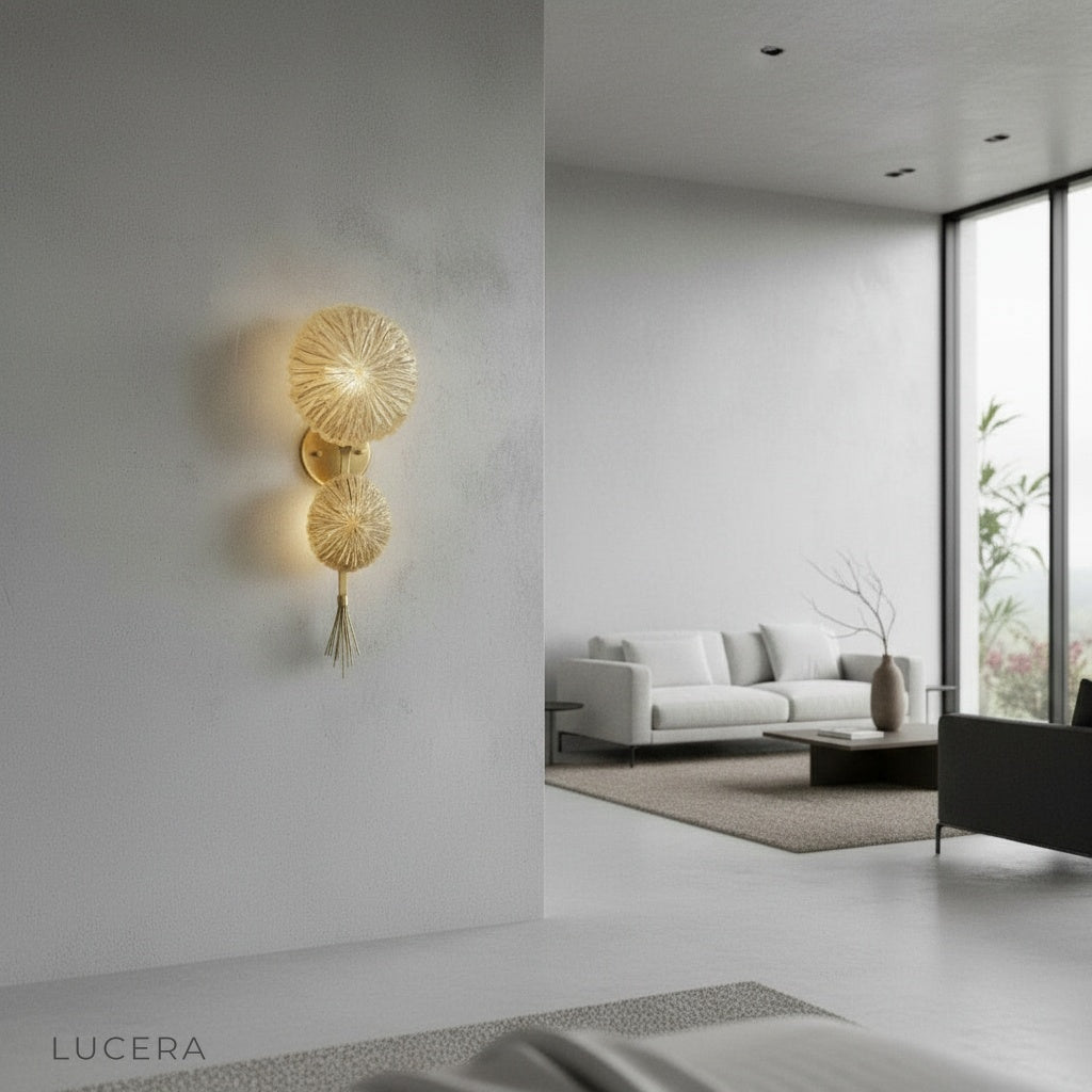 contemporary dining room with Sacro illuminated art lamp as decorative accent near mirror