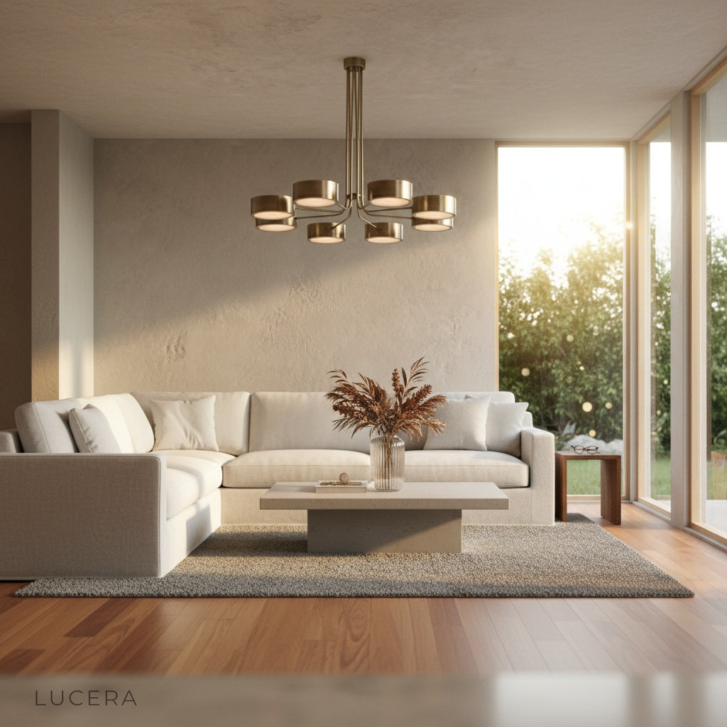 Lacrima chandelier in a bright entryway with natural light and high ceiling