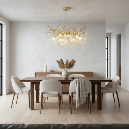 Adrian Chandelier illuminated at night in sophisticated interior