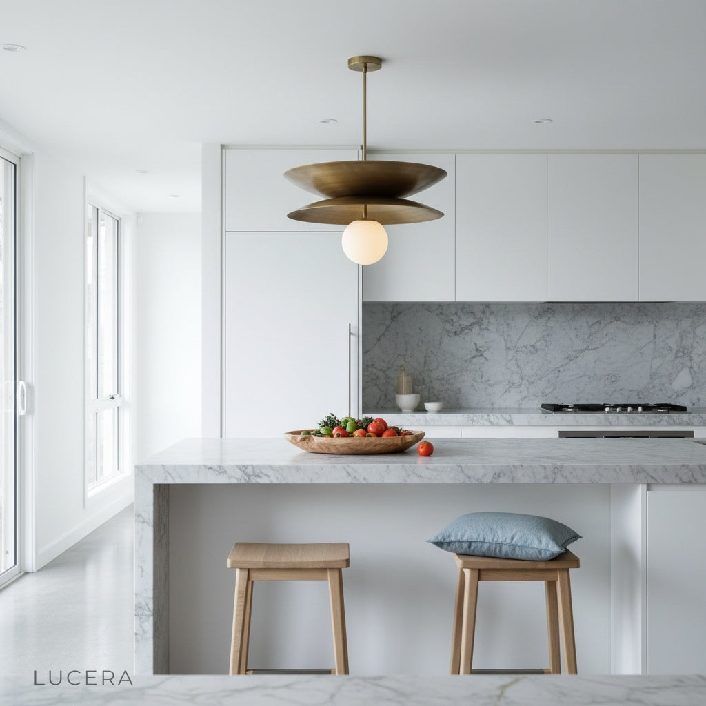 Tremulous pendant light in cozy living room corner with ambient evening lighting