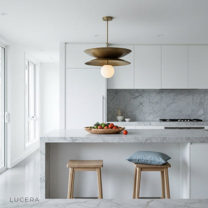 Tremulous pendant light in cozy living room corner with ambient evening lighting