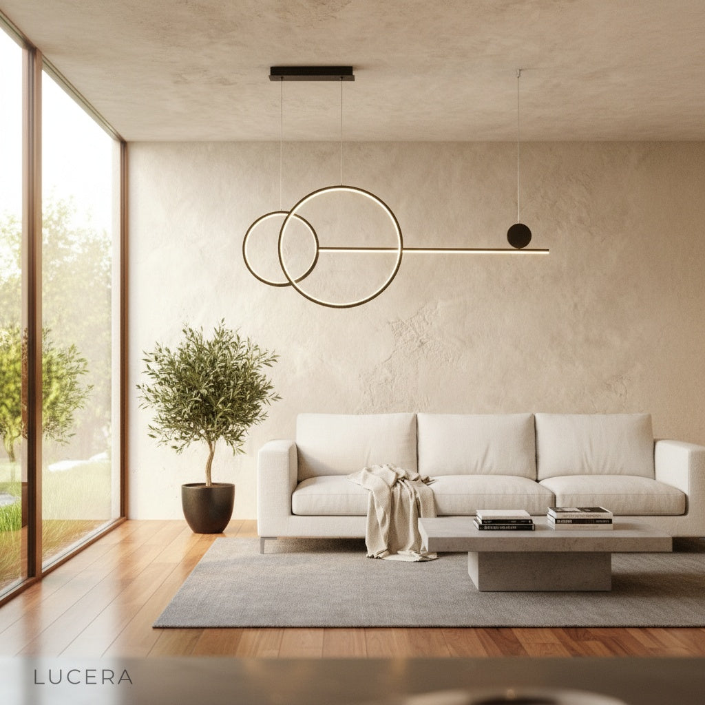 Brumal pendant light gold finish in cozy reading nook with warm lighting