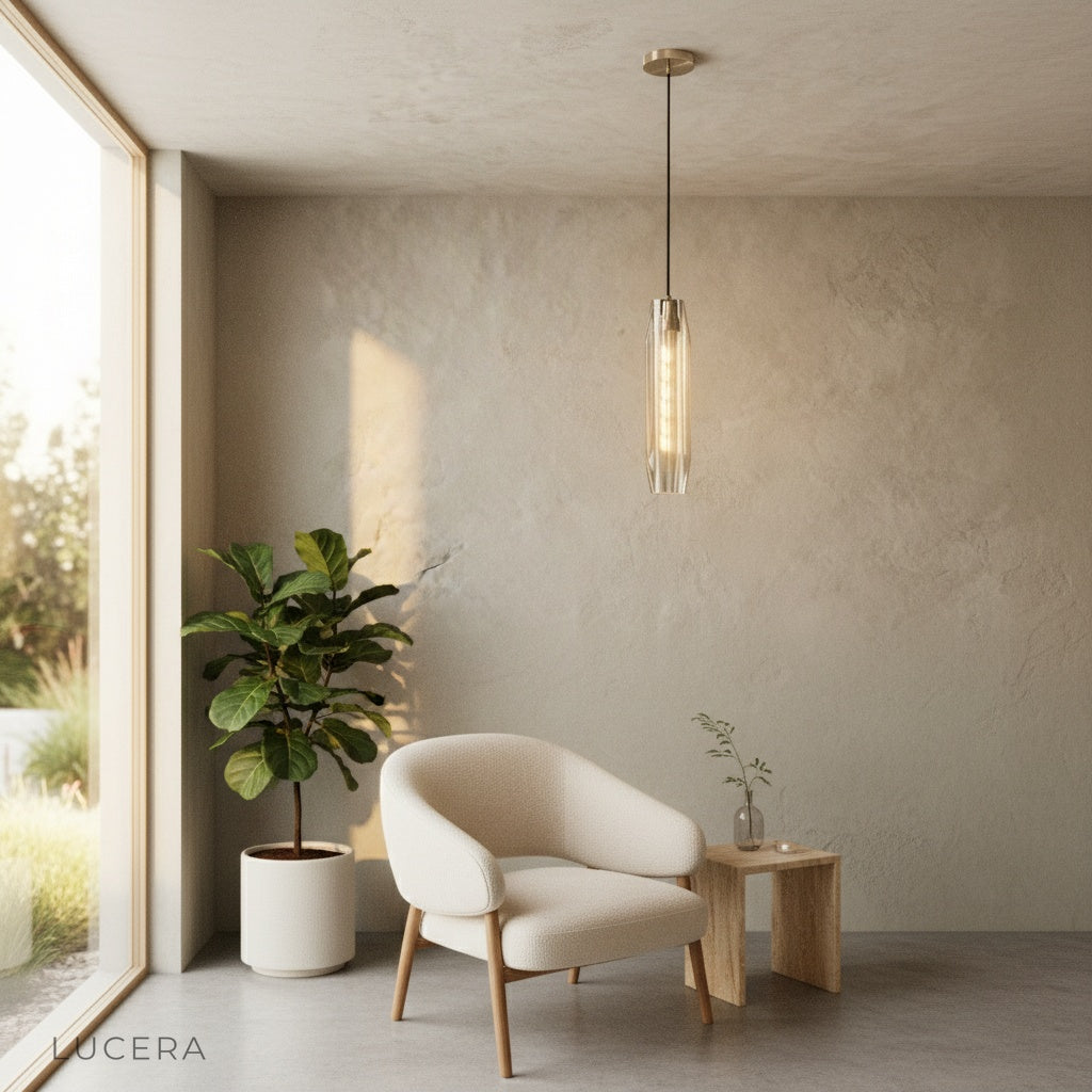 Hester Pendant Light hanging in a hallway with soft evening shadows and crystal sparkle
