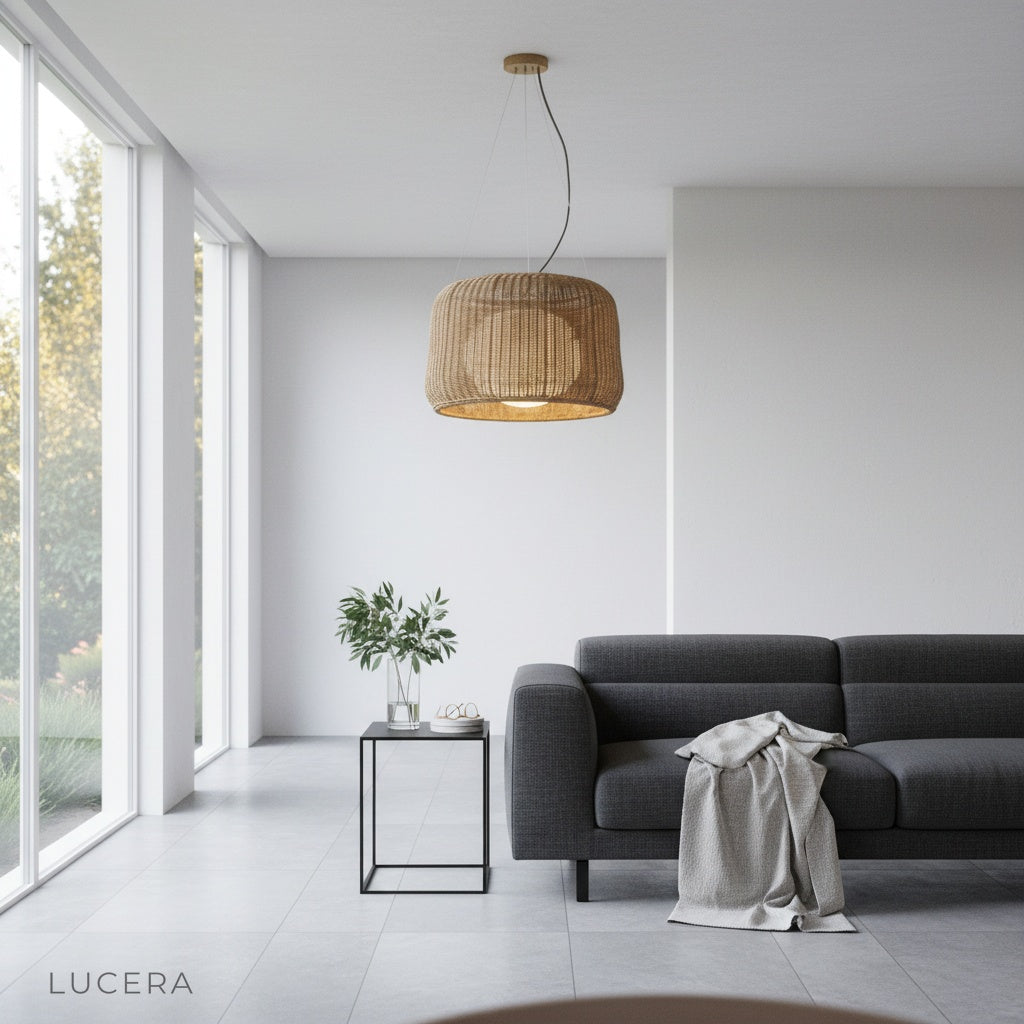 Zealous pendant light in modern living room with soft daylight and natural shadows on wall