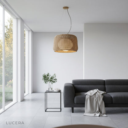 Zealous pendant light in modern living room with soft daylight and natural shadows on wall