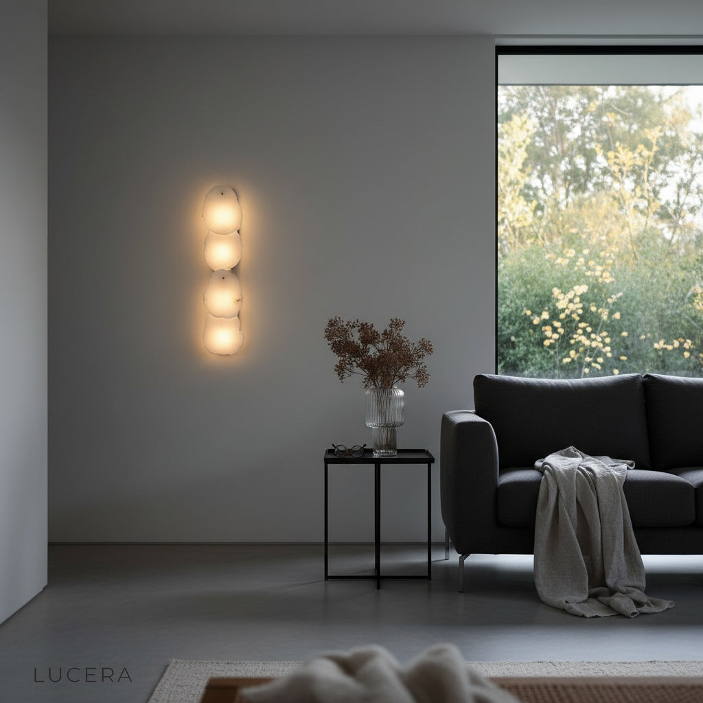 Esker wall lamp illuminated at night in a dark modern interior