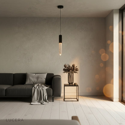 Terra pendant light in dark moody interior with dramatic crystal sparkle effect