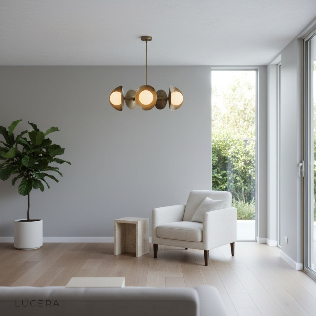 Lambrusco Chandelier sculptural silhouette in a moody, dimly lit entryway