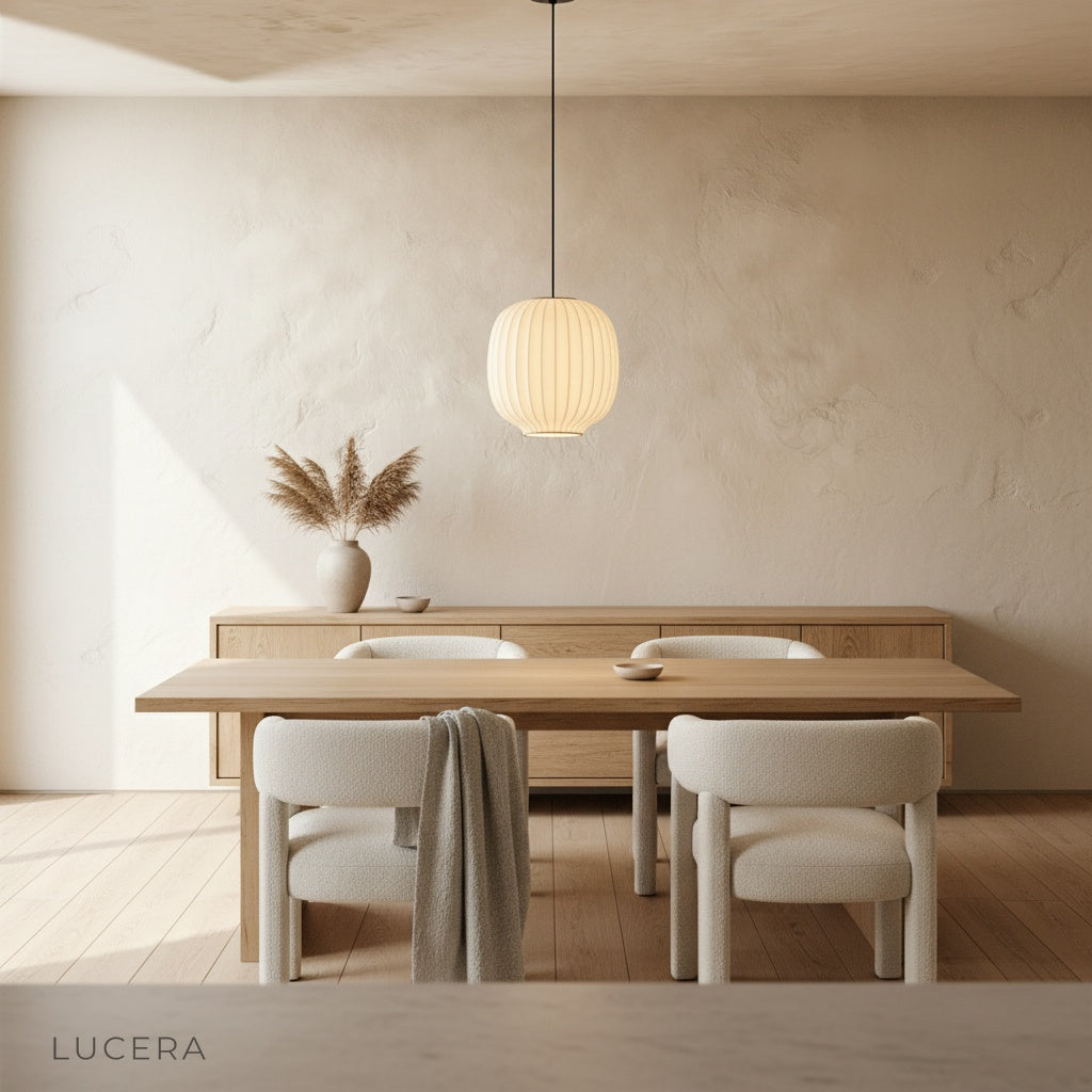 Quoin Pendant Light in a minimalist interior with warm ambient illumination