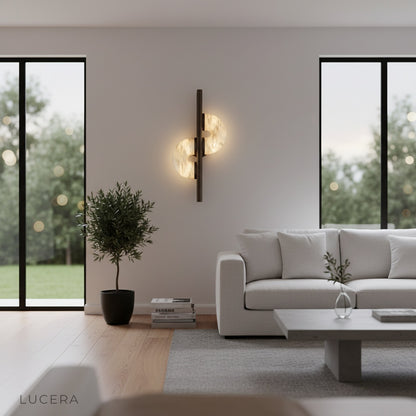 Inception wall lamp at dusk in villa exterior with warm light accent