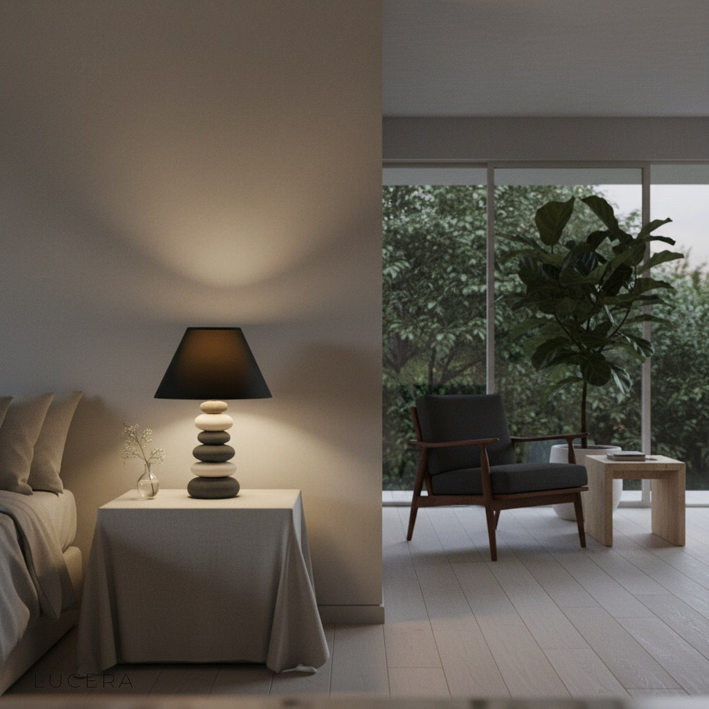 Celestine Table Lamp in a bright home office corner with natural light and plants