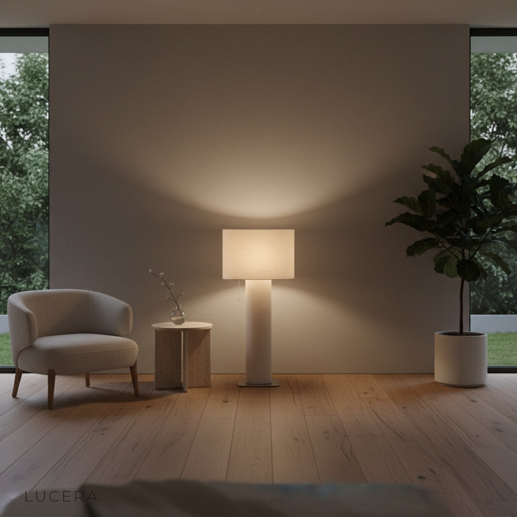 Uther floor lamp in minimalist hallway with neutral decor