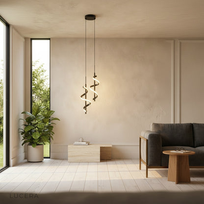 twin pendant lights hanging in stylish urban loft living space