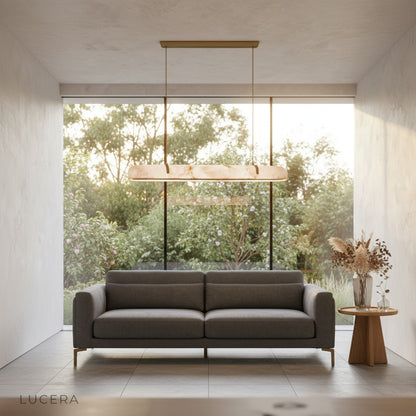 nighttime lifestyle view of Nerissa chandelier in a stylish open-concept loft space