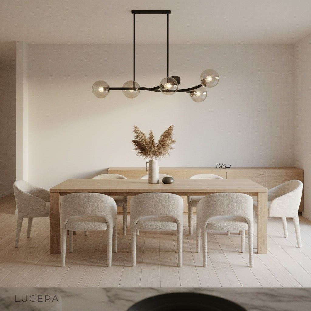 nighttime lifestyle view of lucera ceiling light in a chic entryway