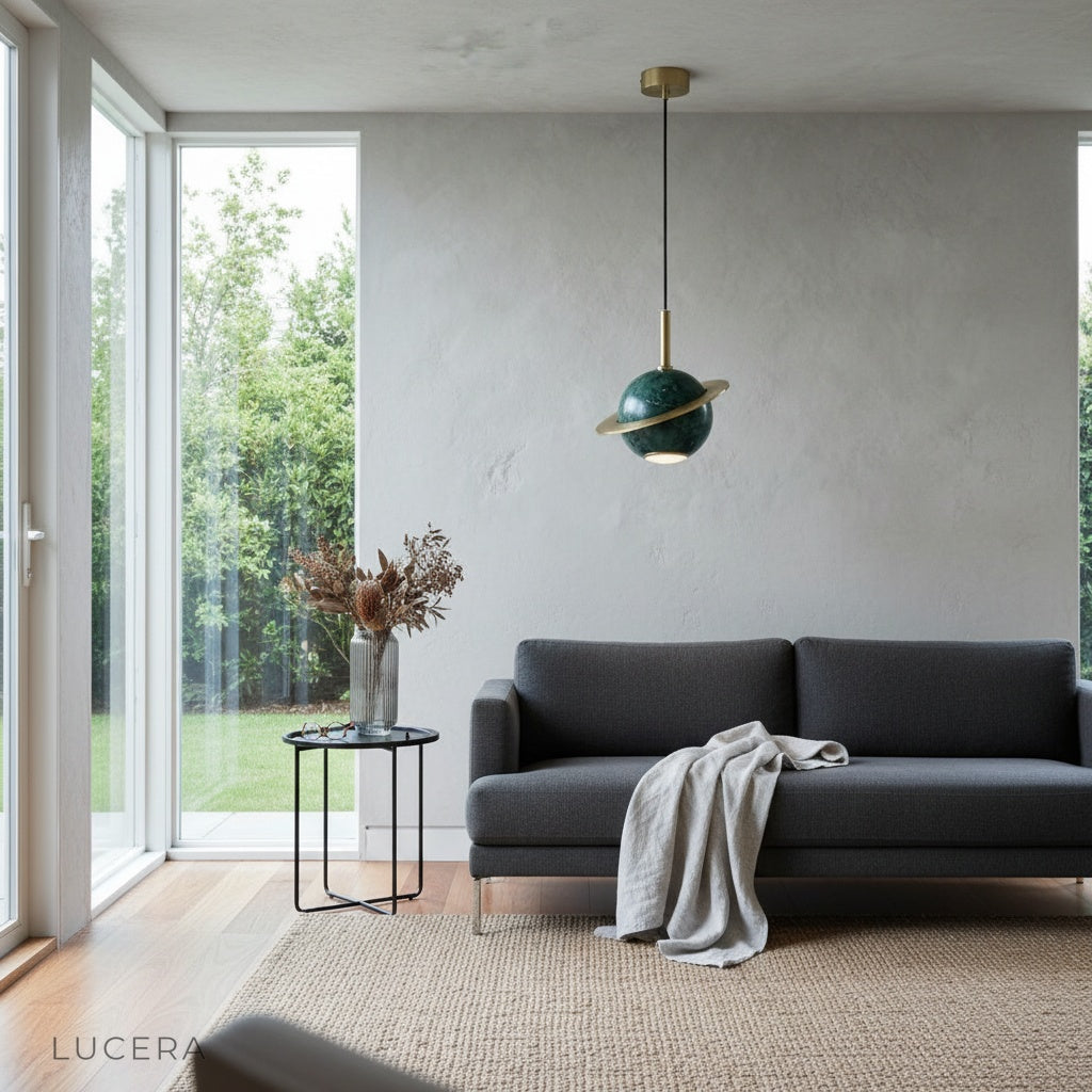 xinomavro marble pendant light in minimalist dining room setting