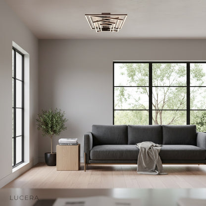 Amaryllis ceiling light casting gentle evening glow in stylish hallway with modern architectural details