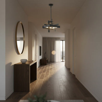 Chalice Pendant Light in cozy reading nook, warm light highlighting iron architecture
